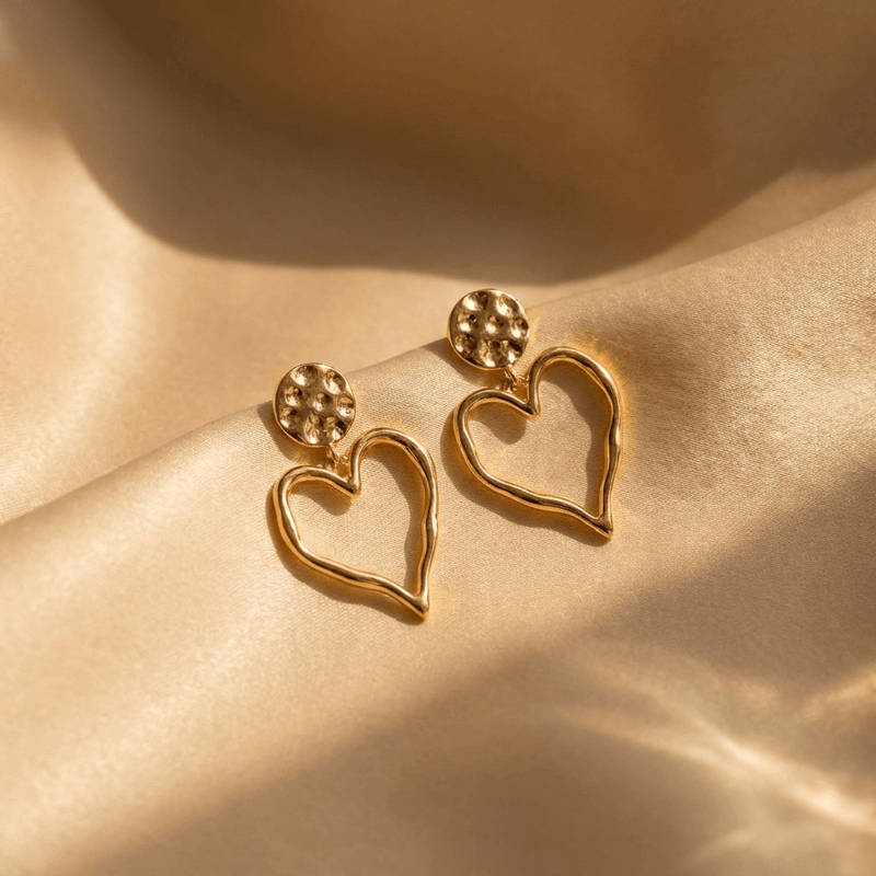 Elegant Gold Plated Open Heart Drop Earrings