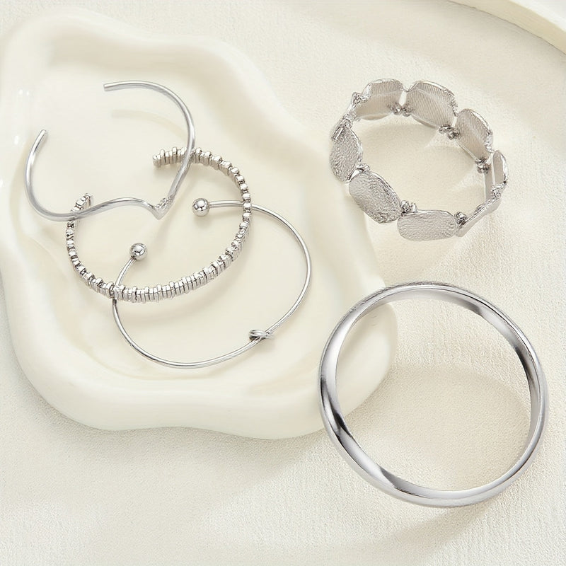 Vintage Stackable Silver Plated Cuff Bangle Bracelet Set
