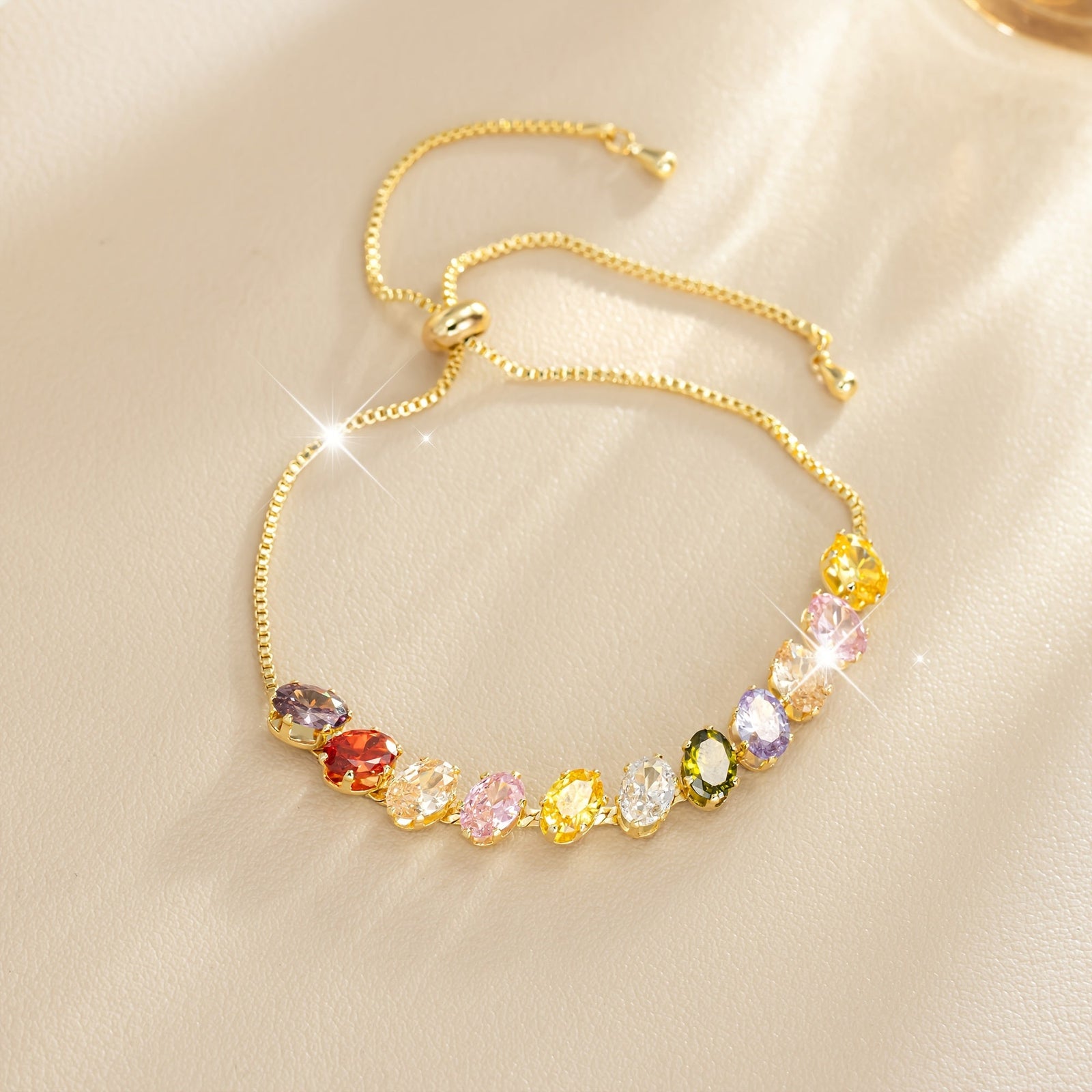 Minimalist Colorful Zirconia Gemstone Adjustable Tennis Bracelet