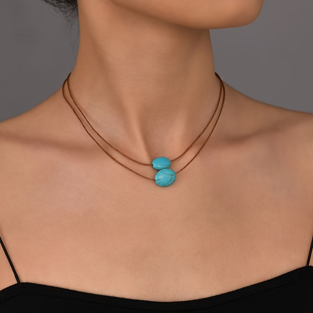 Vintage Double Layer Turquoise Beaded Necklace