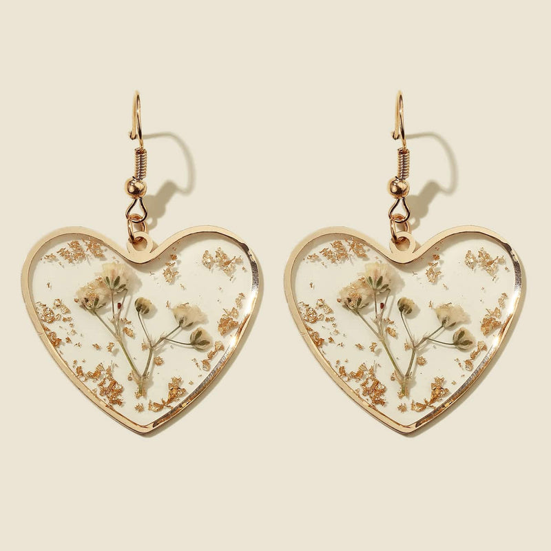 Elegant Flower Design Heart Charm Drop Earrings