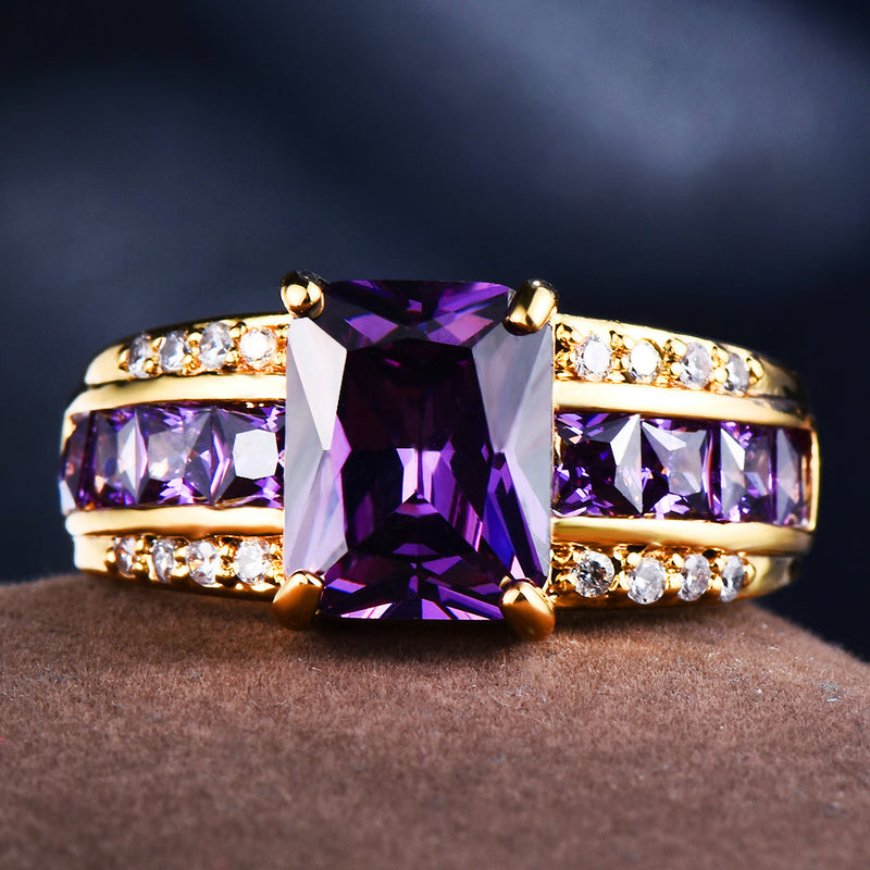 Elegant Vintage Style Rectangular Purple Zirconia Ring