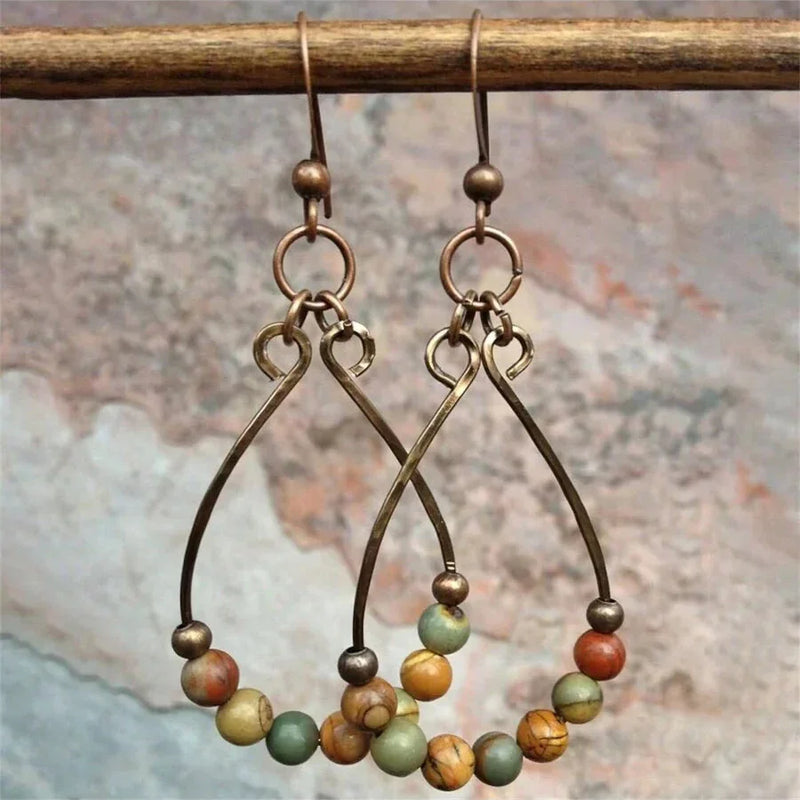 Bohemian Vintage Copper Color Water Drop Beaded Earrings