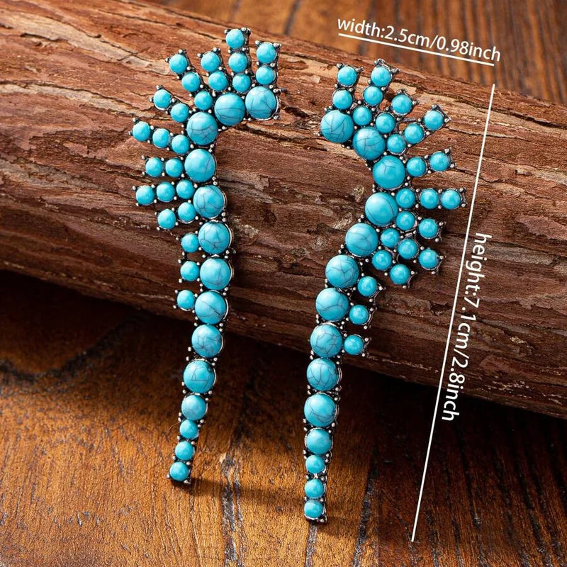 Classic Boho Western Style Turquoise Cluster Dangle Earrings