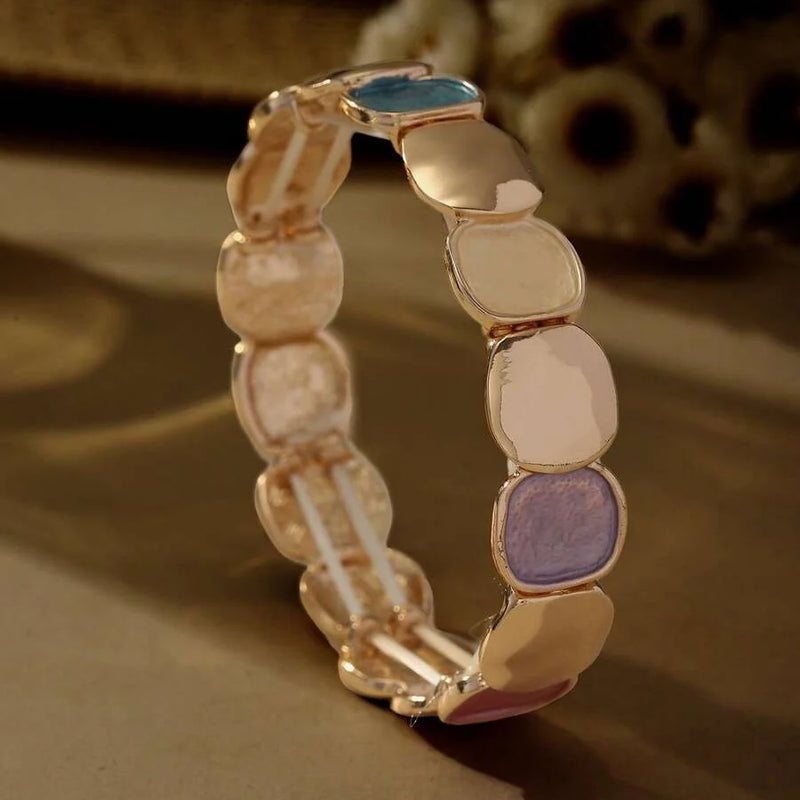 Elegant Oval Glossy & Matte Design Elastic Zinc Alloy Bracelet
