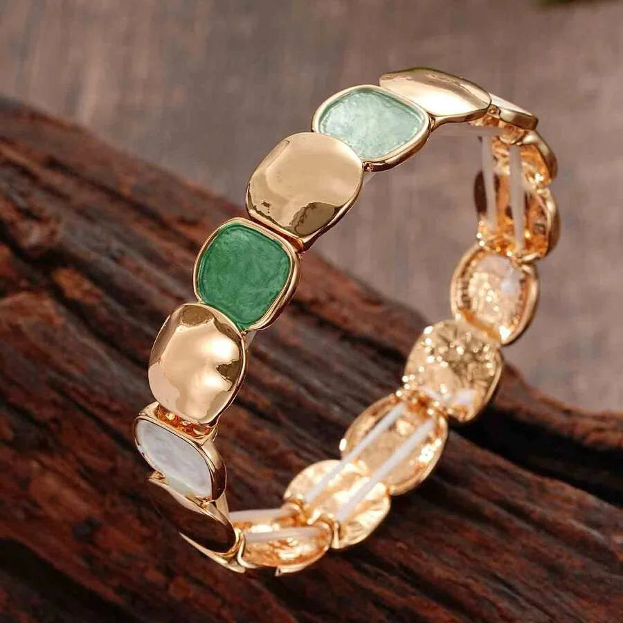 Elegant Oval Glossy & Matte Design Elastic Zinc Alloy Bracelet