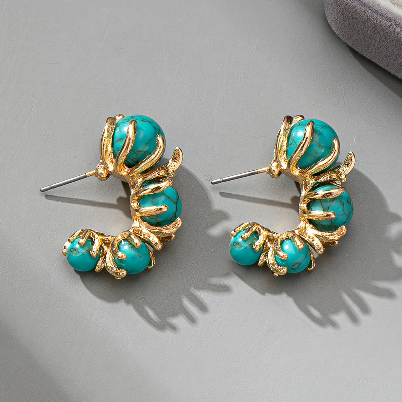 Turquoise Beaded Flower Design Earrings