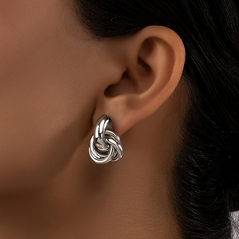 Elegant Silver Plated Geometric Interlocking Hoop Earrings