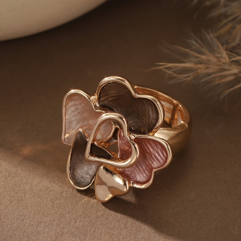 Bohemian Handmade Enamel Heart Shaped Gold Plated Rings
