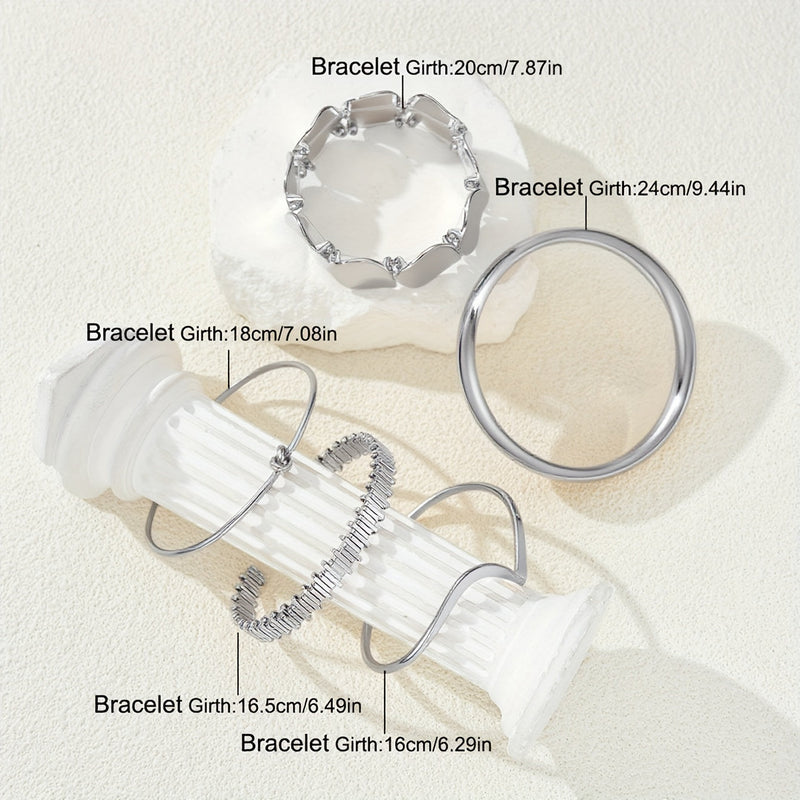 Vintage Stackable Silver Plated Cuff Bangle Bracelet Set