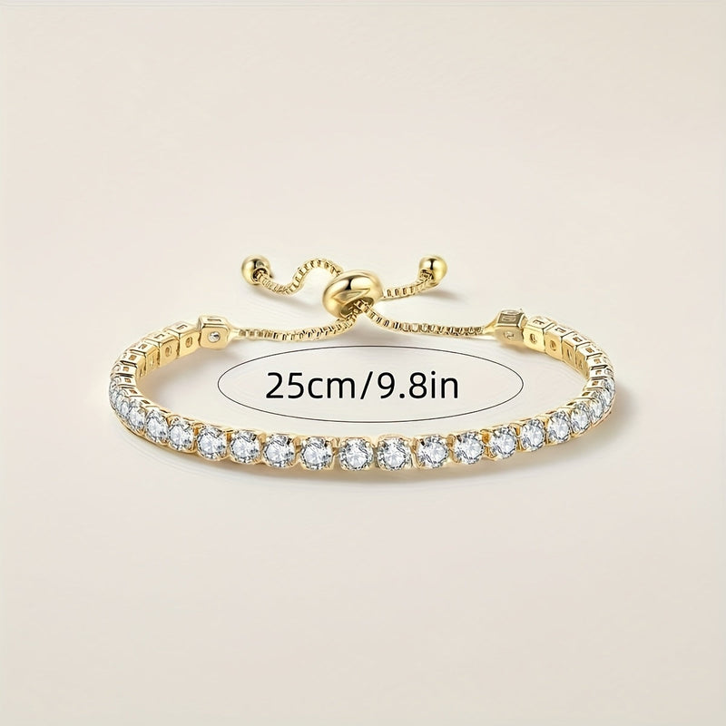 Elegant Gold Plated Zirconia Diamond Adjustable Tennis Bracelet