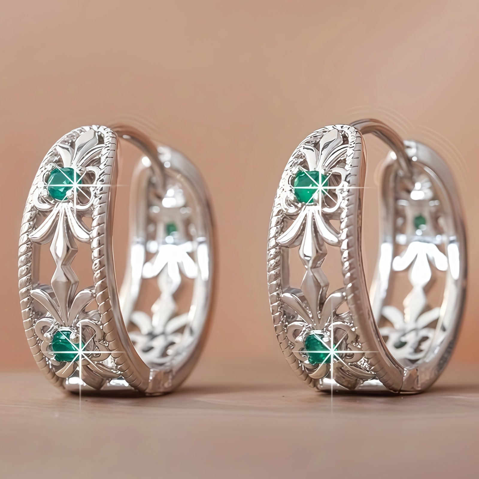 Vintage Retro Hollowed Carved Design Green Zirconia Earring