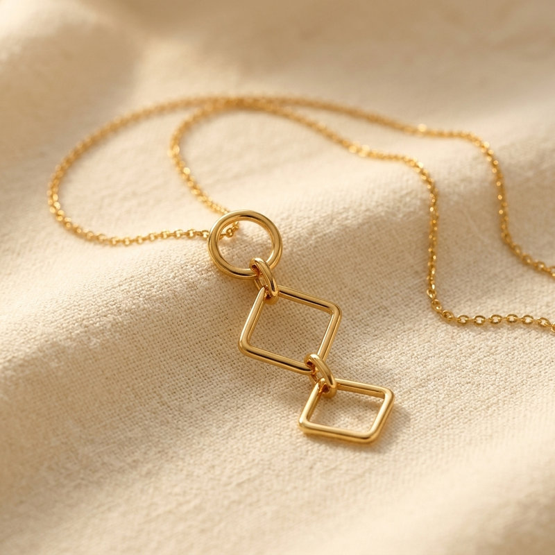 Gold Double Diamond Drop Necklace