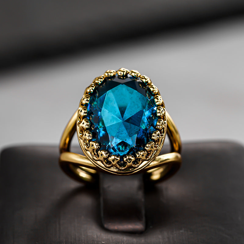 Vintage Inspired Oval Zirconia Inlay Gold Plated Ring