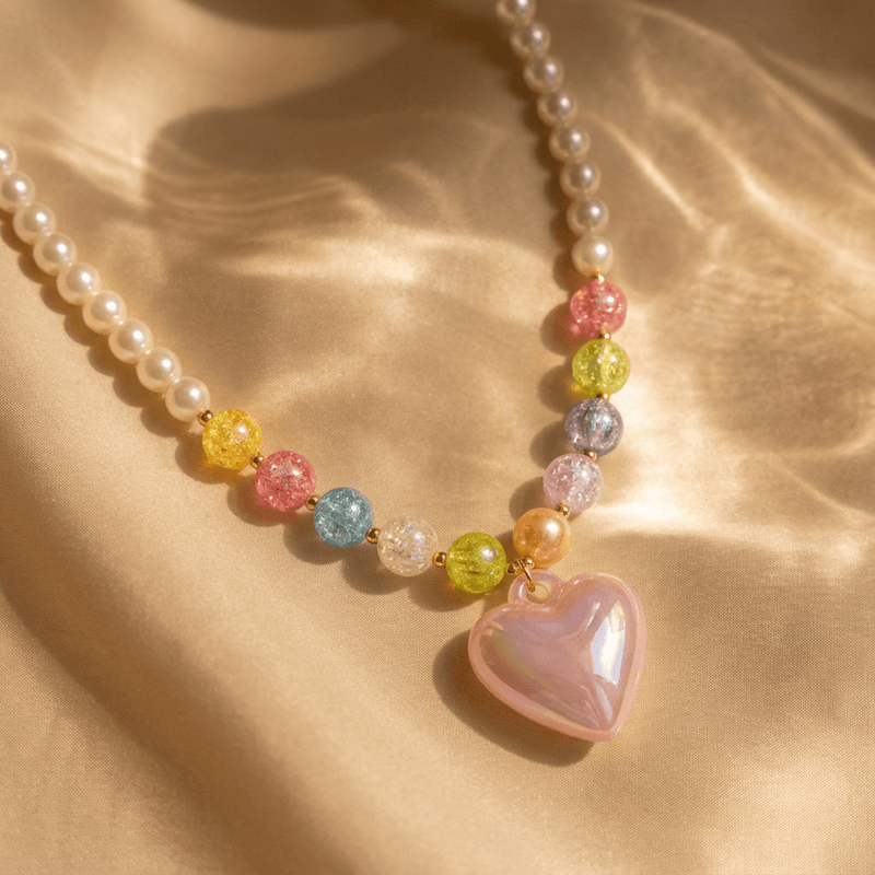 Bohemian Handmade Beaded Acrylic Heart Necklace
