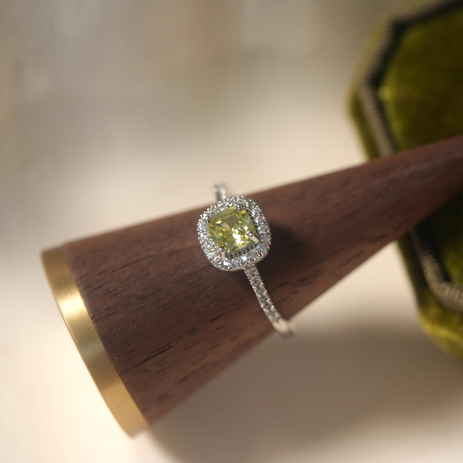 Vintage Style Adjustable Open Design Olive Green Zirconia Ring