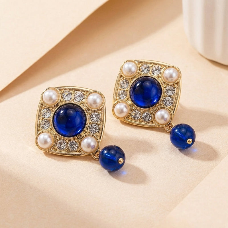 Bohemian Blue Floral Square Earrings