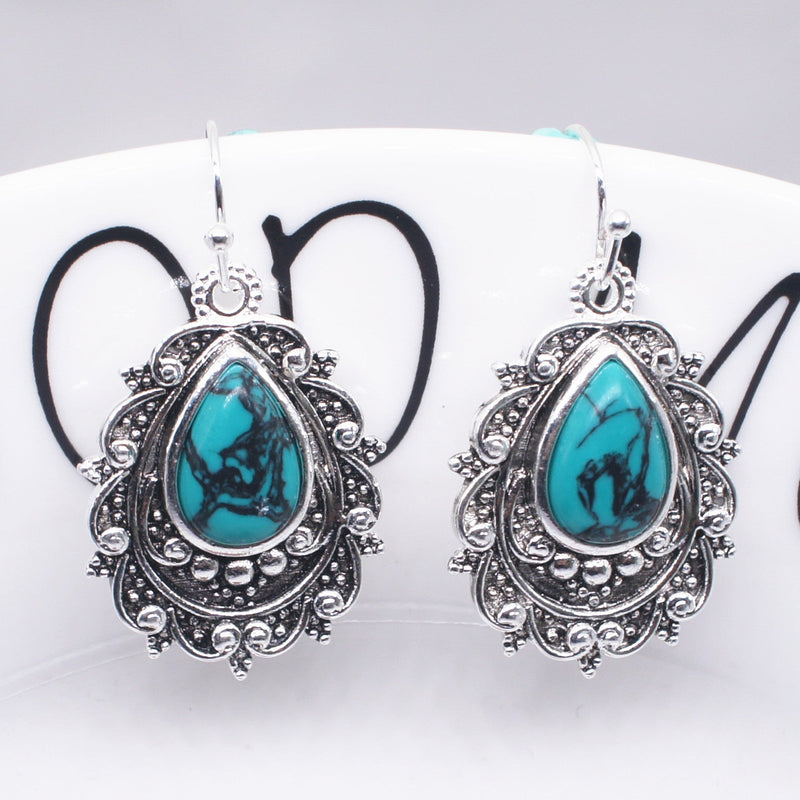 Bohemian Vintage Style Filigree Turquoise Pendant Earrings