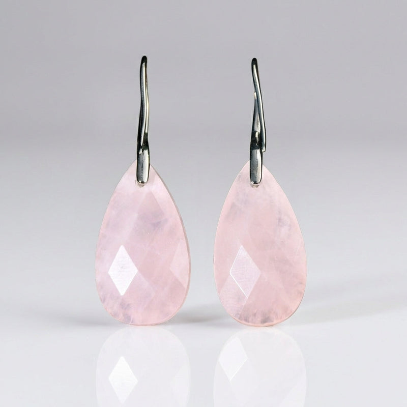 Elegant Natural Stone Rose Quartz Teardrop Earrings