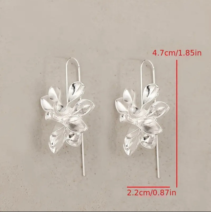 Elegant Silver Floral Hoop Drop Earrings