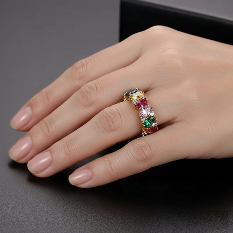 Elegant Vintage Multicolor Zirconia Gold Plated Ring