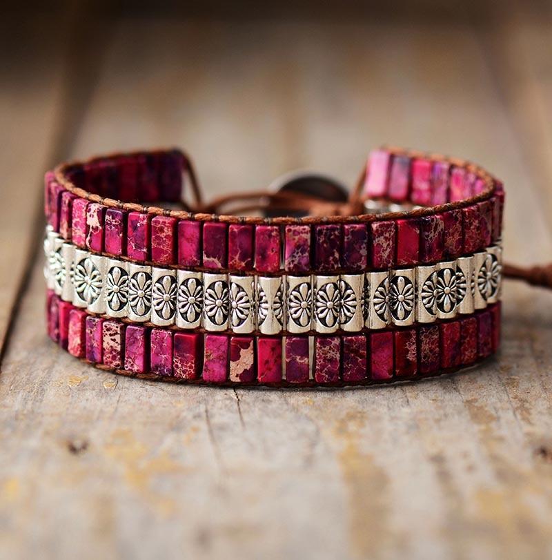 Lotus Boho Wrap Jasper Stone Bracelet