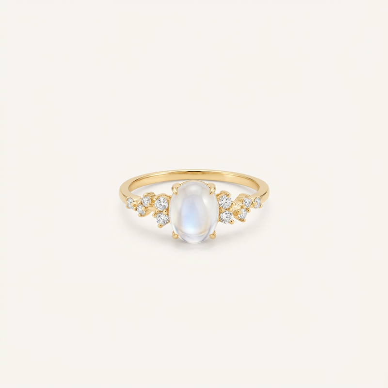 Elegant Lunar Glow Moonstone Diamond Ring