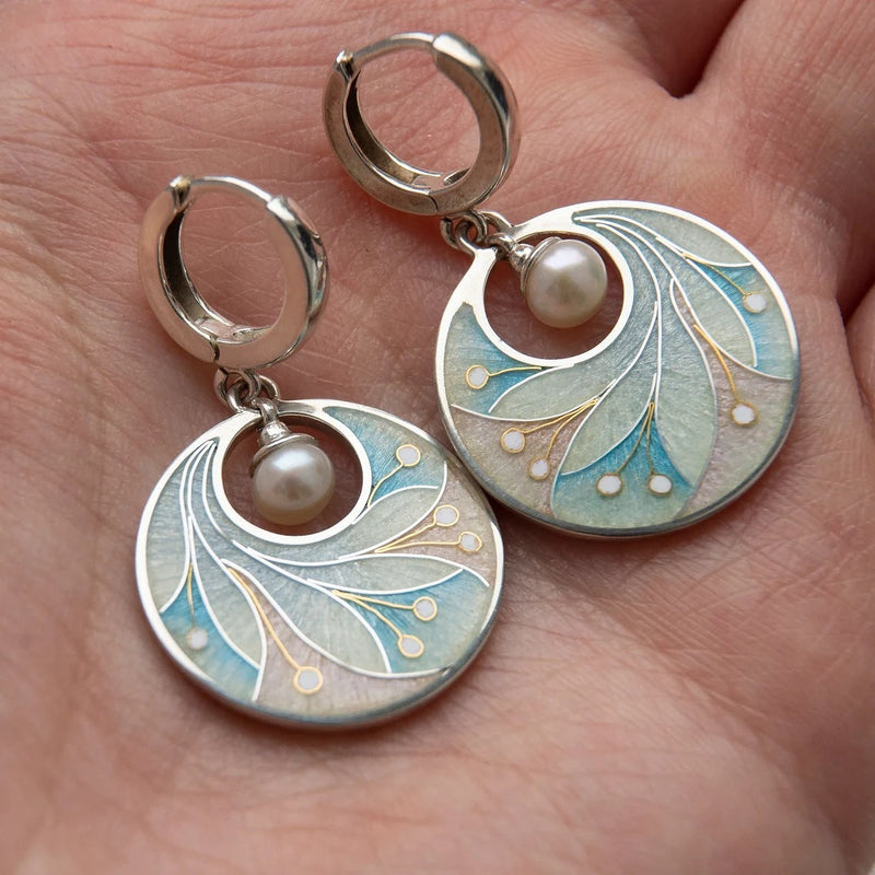 Elegant Silver Plated Romantic Pearl Disc Drop Earrings