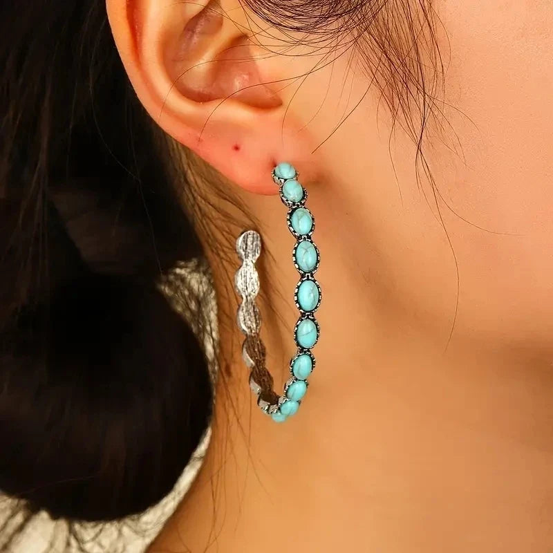 Vintage Oval Silver Hoop Earrings