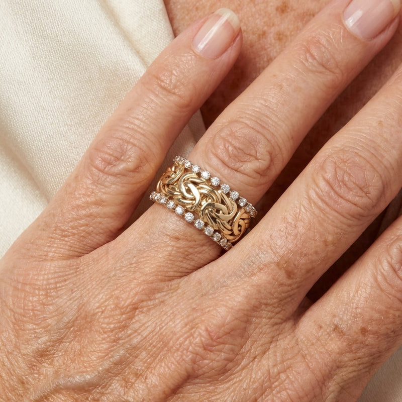 Vintage Celtic Knot Dot Zirconia Inlaid Gold Plated Band Ring