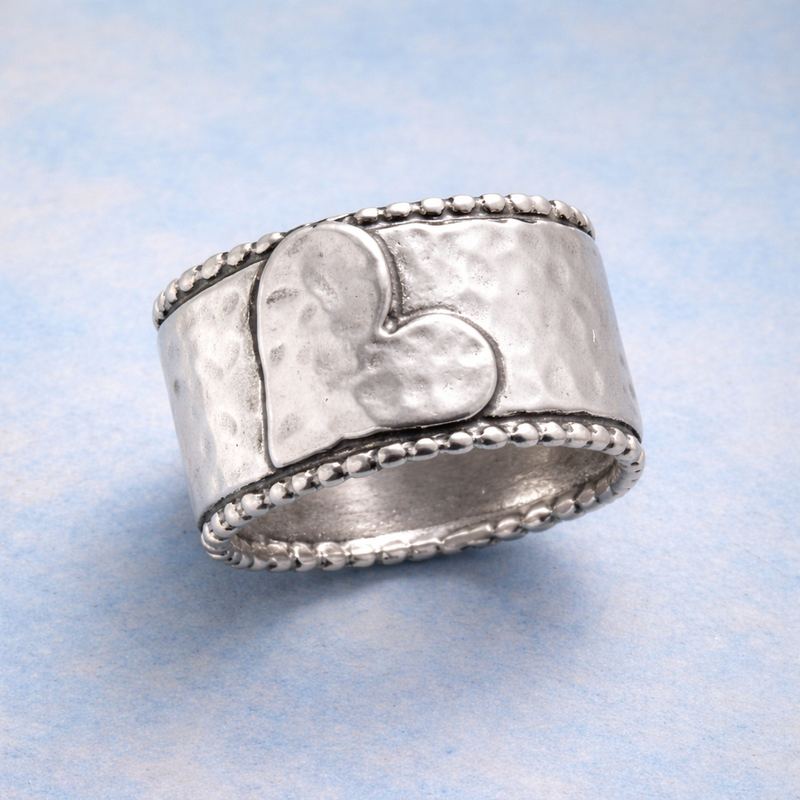 Vintage Handcrafted Silver Plated Wide Band Heart Spinner Ring