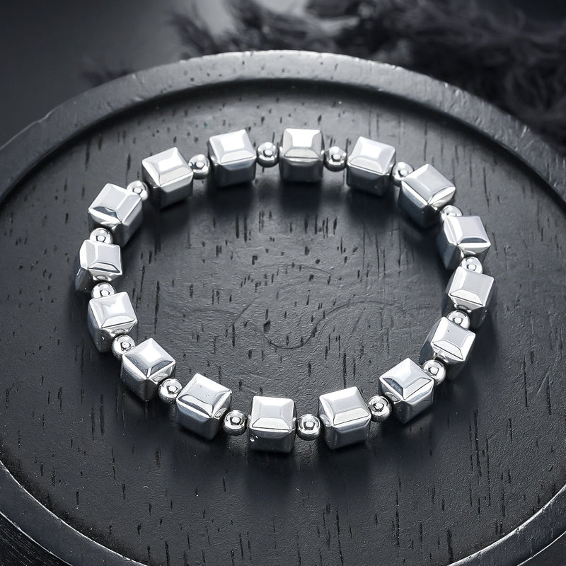Vintage Minimalist Cubic Silver Plated Bead Bracelet