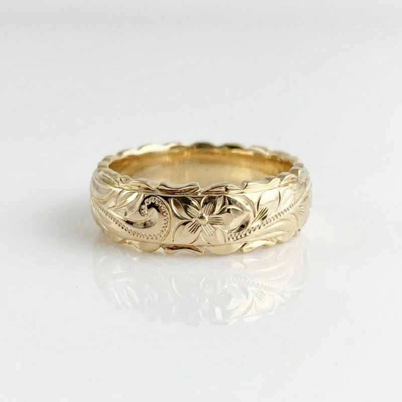 Vintage Style Floral Engraved Gold Plated Band Ring
