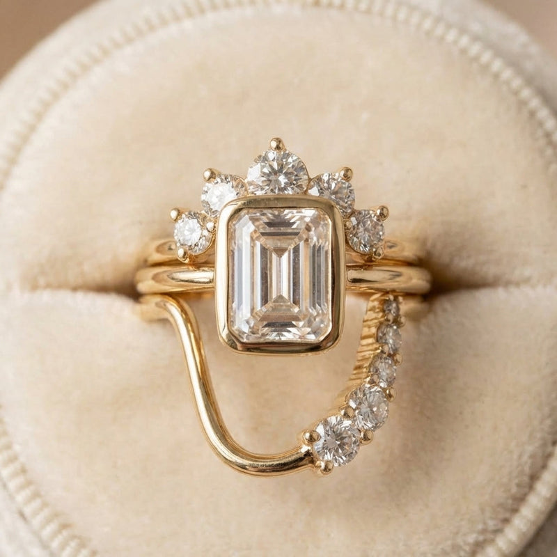 Vintage Style Zirconia Emerald Cut Gold Plated Stacking Ring