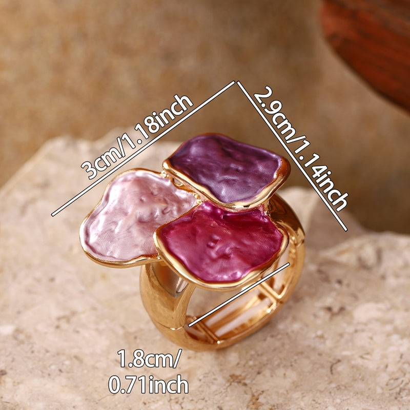 Bohemian Enamel Geometrical Irregular Square Ring
