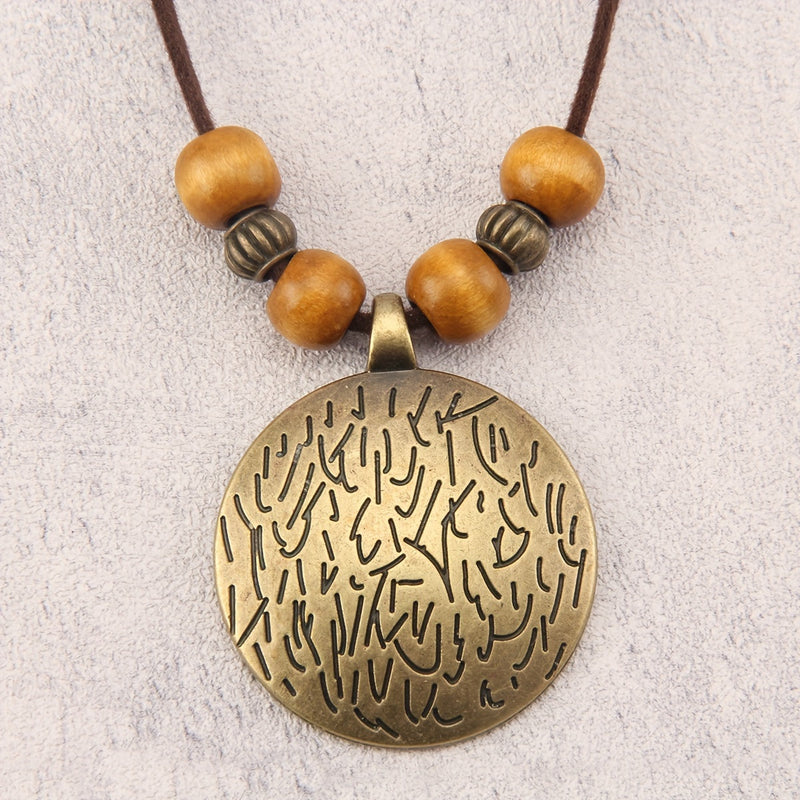 Vintage Twelve Constellations Wooden Beaded Pendant Necklace