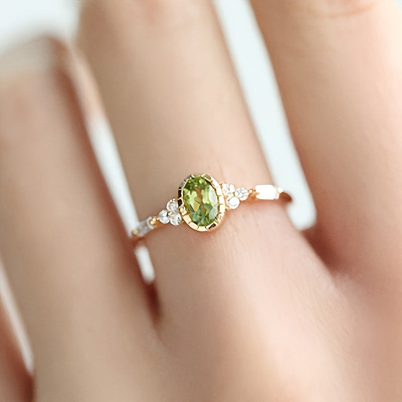 Vintage Oval Green Zirconia & Diamond Accent Gold Plated Ring