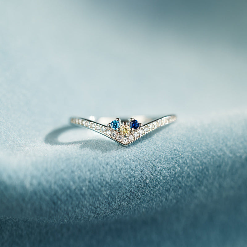 Personalized Birthstones Chevron Pavé Ring