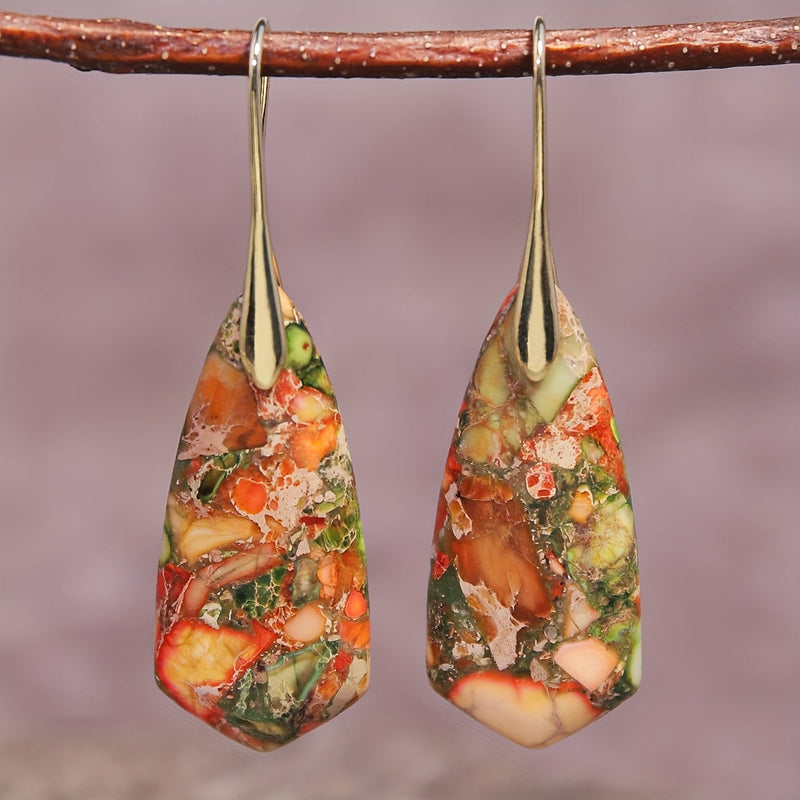 Vintage Boho Multicolor Natural Stone Earrings