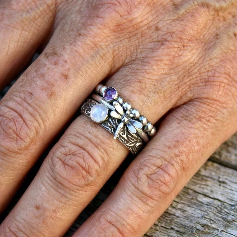 Vintage Handmade Dragonfly Purple Zirconia Ring