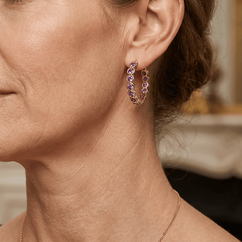 Elegant Ethnic Style Purple Zirconia Crystal Hoop Earrings