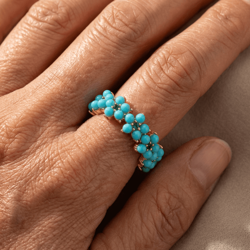 Vintage Beaded Cluster Zirconia Inlaid Geometric Round Ring