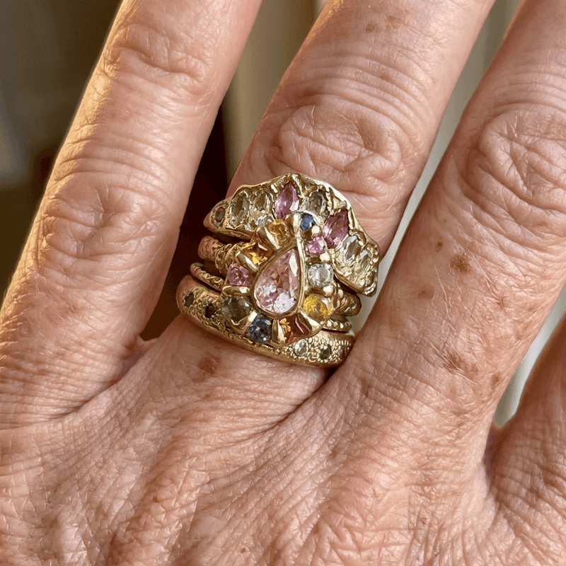 Cocktail Colorful Stones Forged Gold Ring