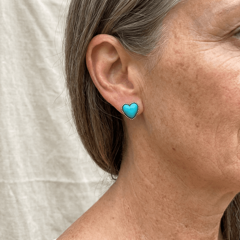 Elegant Boho Silver Plated Turquoise Hearth Love Earrings
