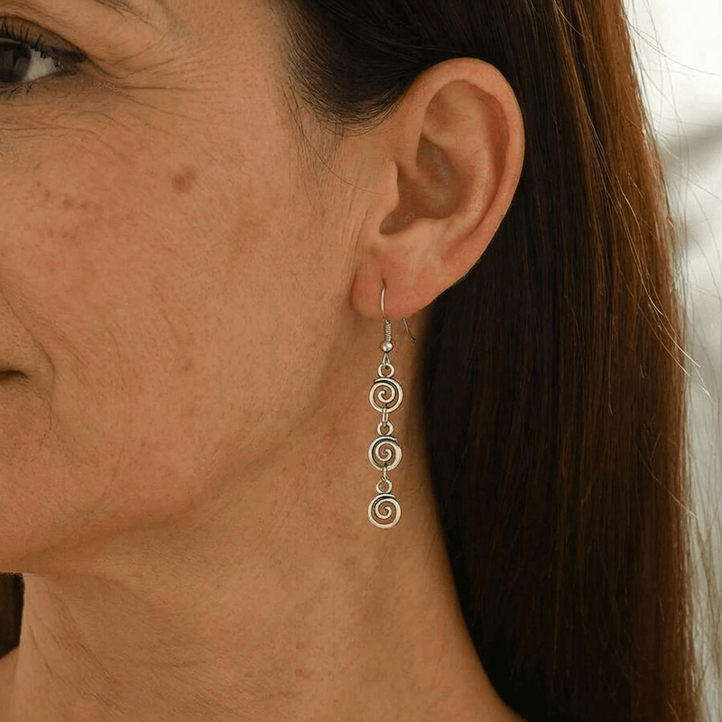 Retro Distressed Geometric Spiral Swirl Dangle Earrings