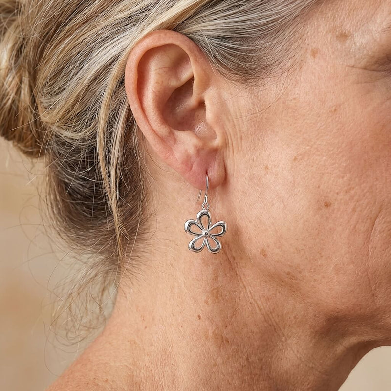 Vintage Funky Silvery Flower Pendant Earrings