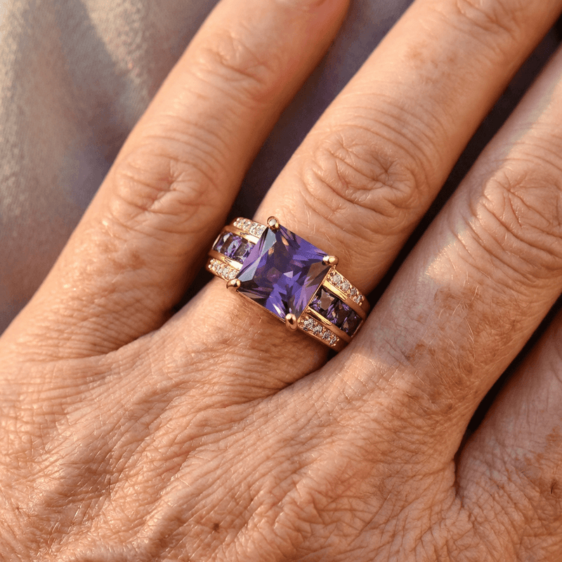Elegant Vintage Style Rectangular Purple Zirconia Ring