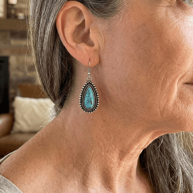 Vintage Retro Turquoise Inlaid Earrings