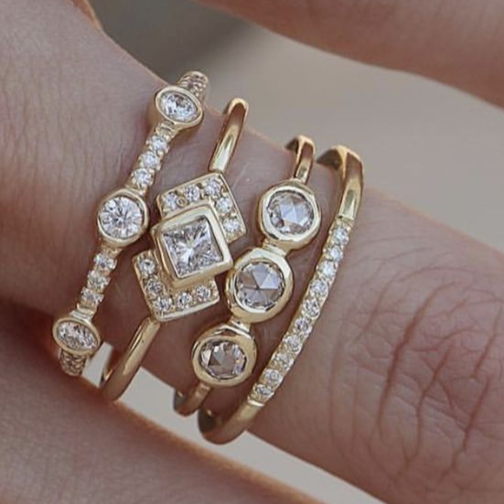 Vintage Art Deco Inspired Gold Plated Stackable Ring Set