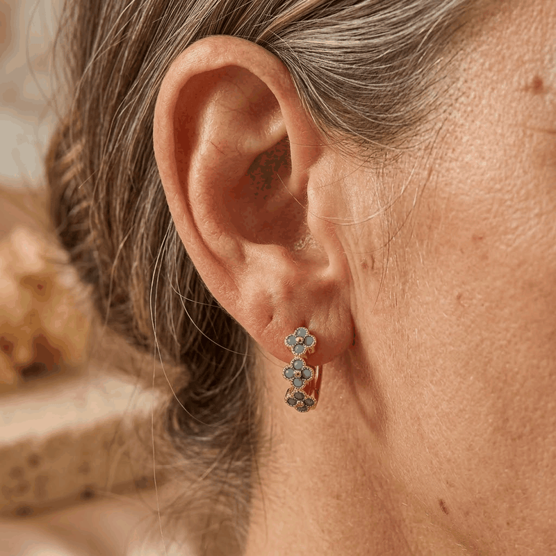 Classic Turquoise Flower Gold-Plated Hoop Earrings